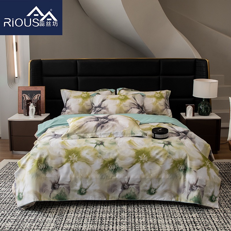 蕊丝坊家纺新款亲肤舒适60支数码印花四件...